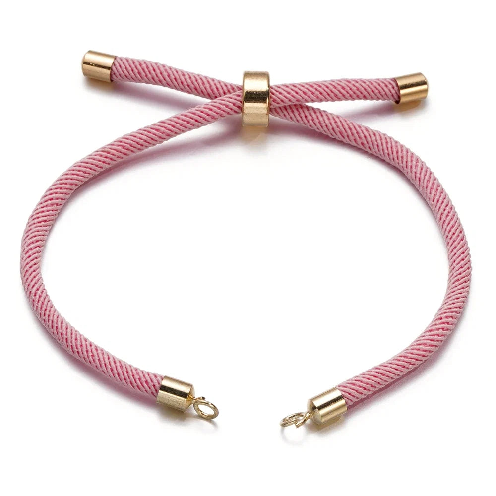 1pc Adjustable Nylon Braided Twisted Cords Slider Friendship Bracelets with Brass Cord End for Jewelry Making DIY Findings