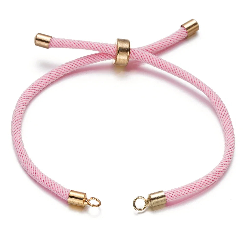 1pc Adjustable Nylon Braided Twisted Cords Slider Friendship Bracelets with Brass Cord End for Jewelry Making DIY Findings