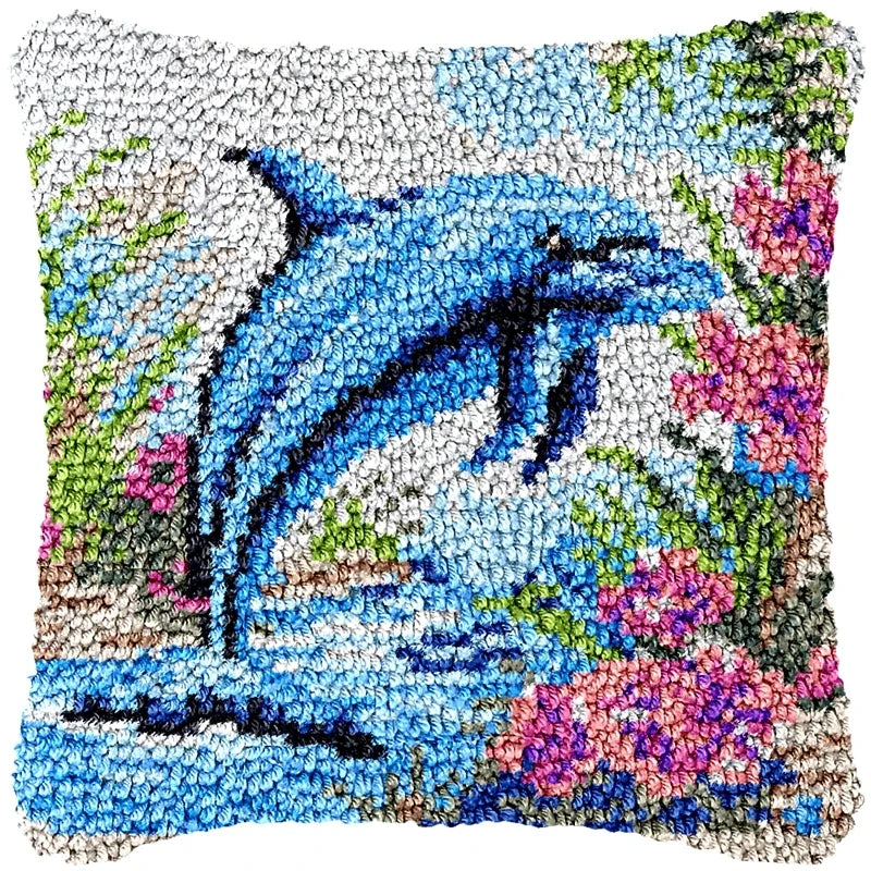 Lighthouse Sailing Latch Hook Set Embroidery Latch Hook Kit Marine Animals Latch Hook Pillow Set Button Pad Package Handmade DIY