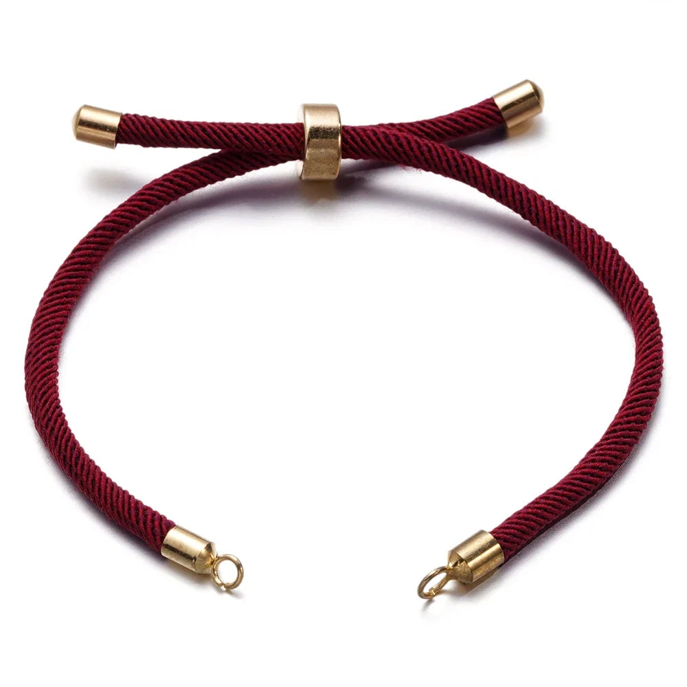 1pc Adjustable Nylon Braided Twisted Cords Slider Friendship Bracelets with Brass Cord End for Jewelry Making DIY Findings