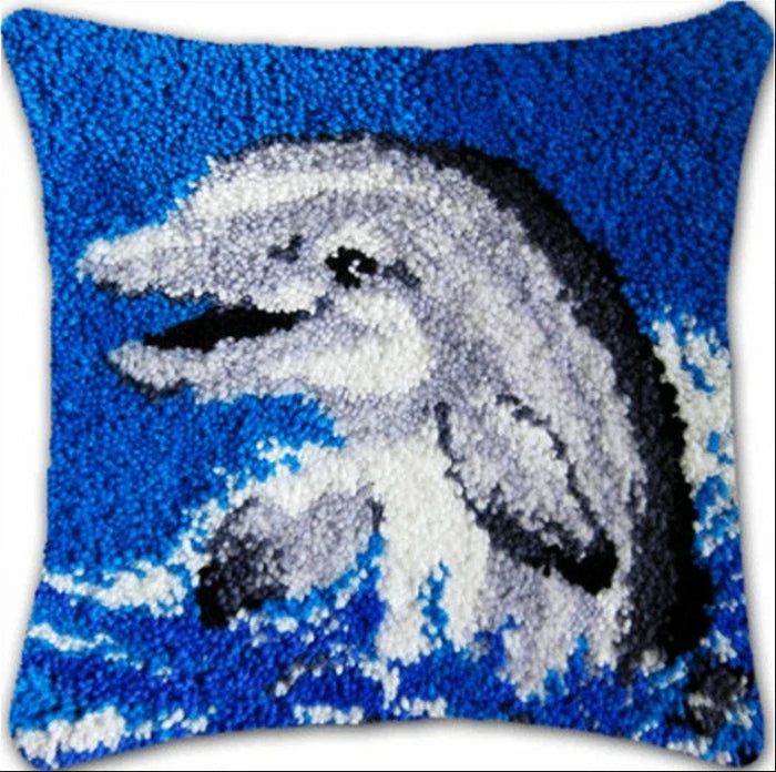 Lighthouse Sailing Latch Hook Set Embroidery Latch Hook Kit Marine Animals Latch Hook Pillow Set Button Pad Package Handmade DIY