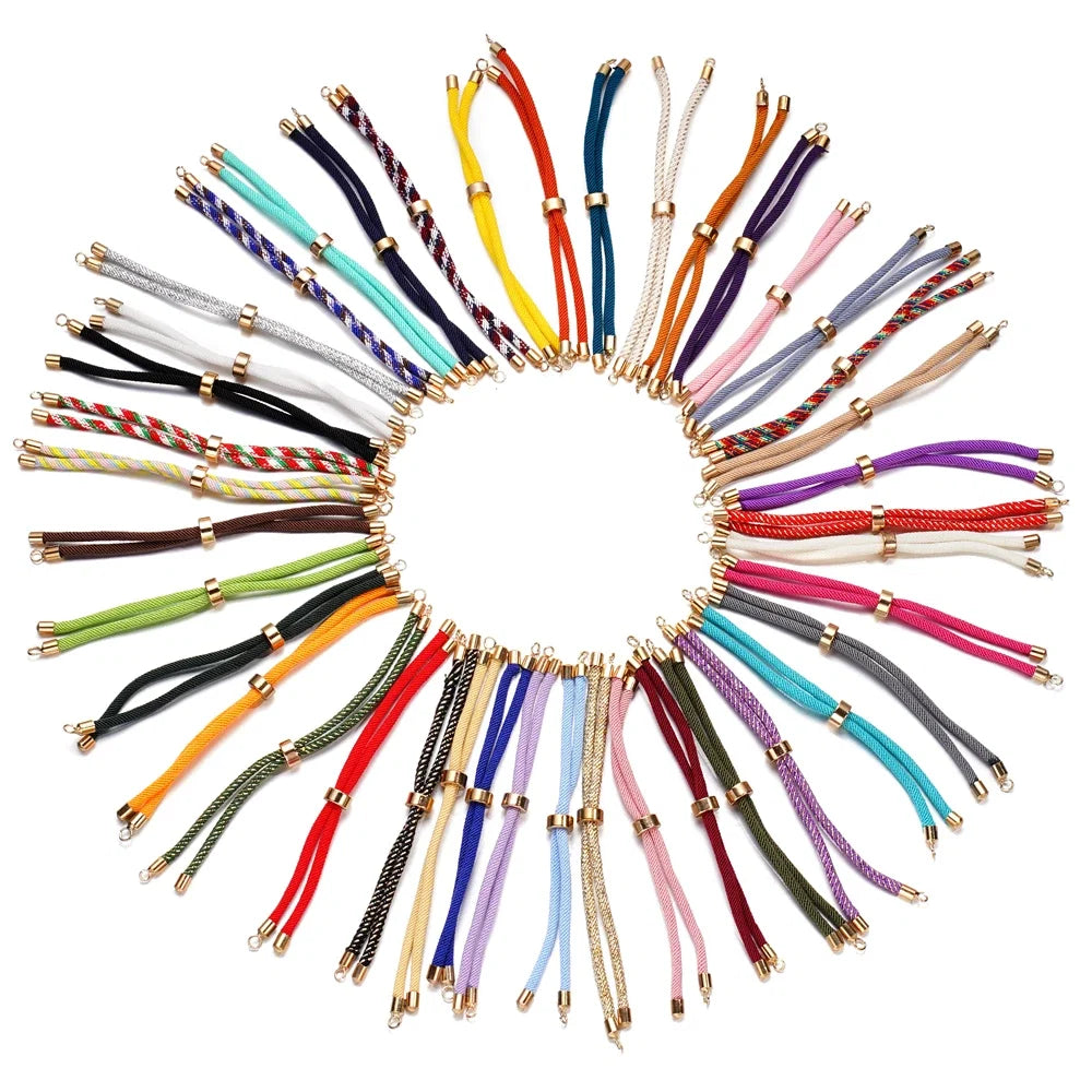 1pc Adjustable Nylon Braided Twisted Cords Slider Friendship Bracelets with Brass Cord End for Jewelry Making DIY Findings