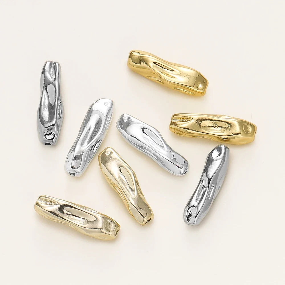 4Pcs/Pack 14/18K Gold Color Plated Metal Brass Threaded Long Beads For DIY Bracelet Jewelry Making Material Accessories