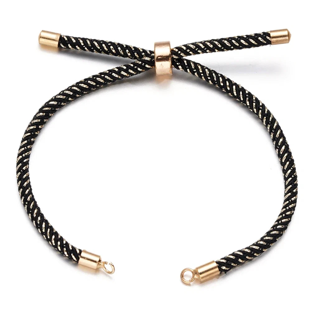 1pc Adjustable Nylon Braided Twisted Cords Slider Friendship Bracelets with Brass Cord End for Jewelry Making DIY Findings