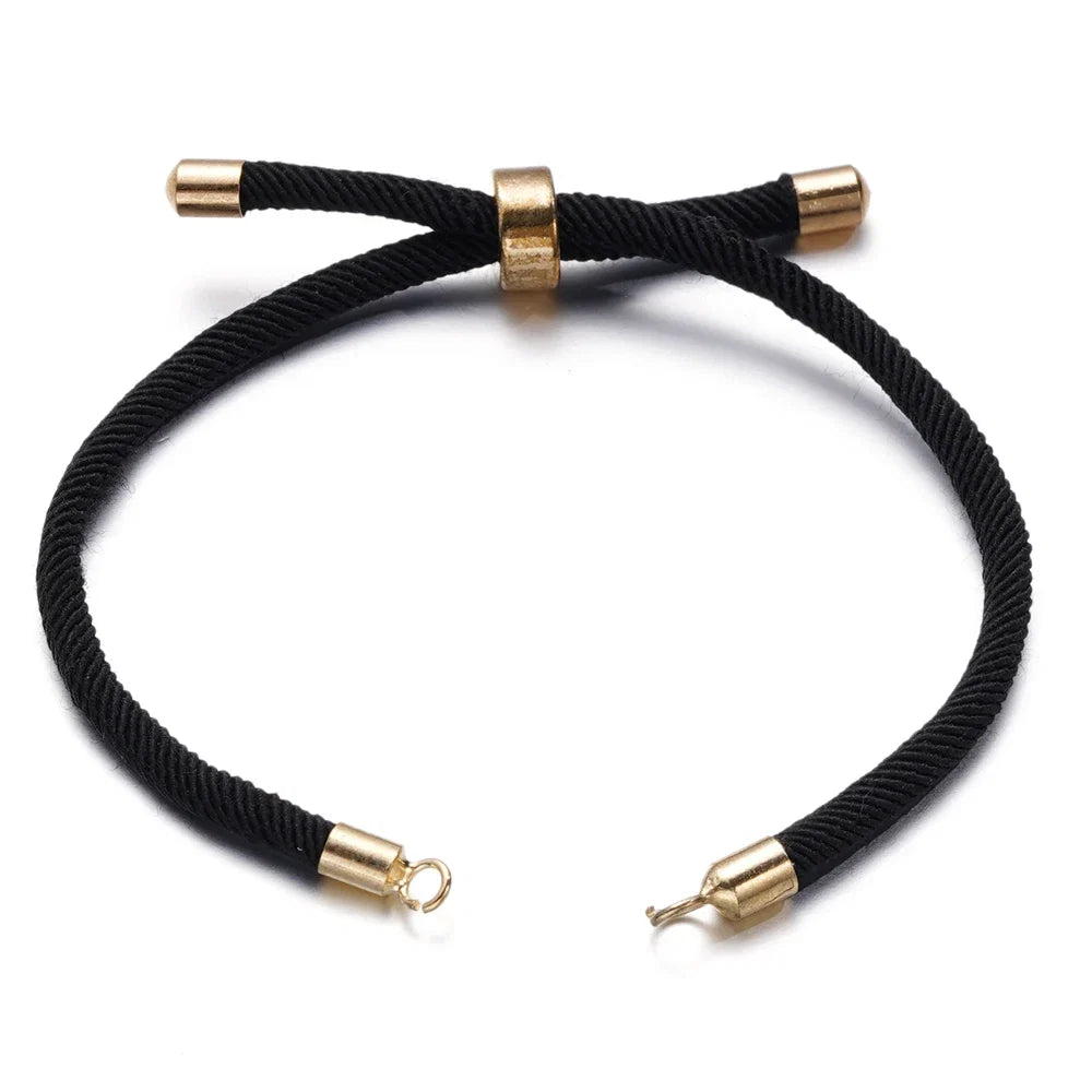 1pc Adjustable Nylon Braided Twisted Cords Slider Friendship Bracelets with Brass Cord End for Jewelry Making DIY Findings