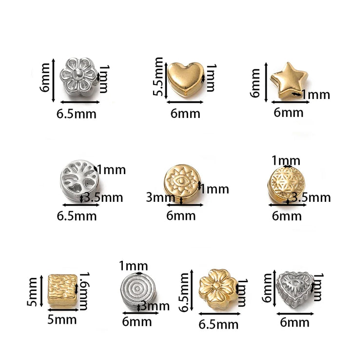 10 Piece Gold Stainless Steel Spacer Beads