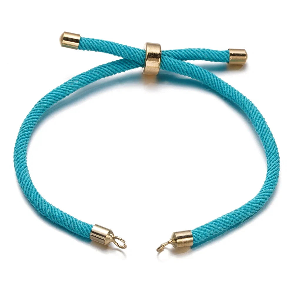 1pc Adjustable Nylon Braided Twisted Cords Slider Friendship Bracelets with Brass Cord End for Jewelry Making DIY Findings