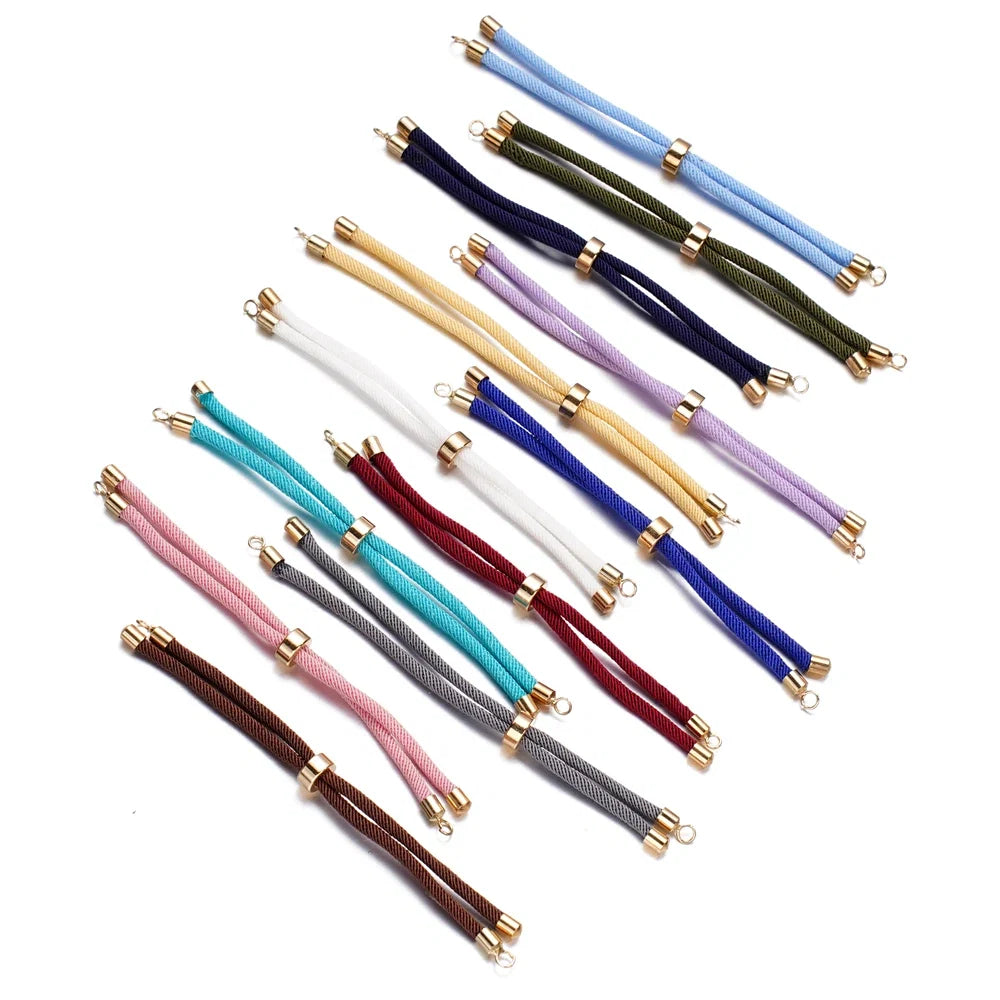 1pc Adjustable Nylon Braided Twisted Cords Slider Friendship Bracelets with Brass Cord End for Jewelry Making DIY Findings