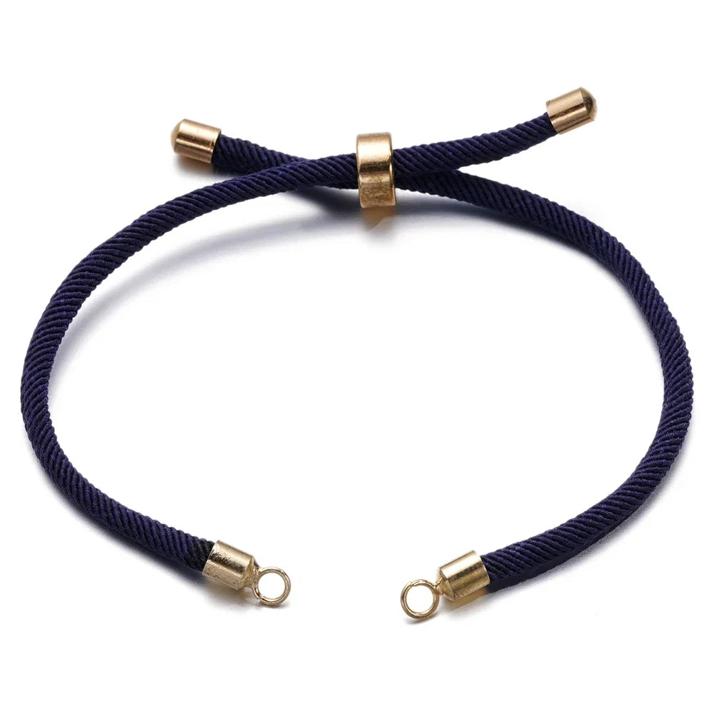 1pc Adjustable Nylon Braided Twisted Cords Slider Friendship Bracelets with Brass Cord End for Jewelry Making DIY Findings