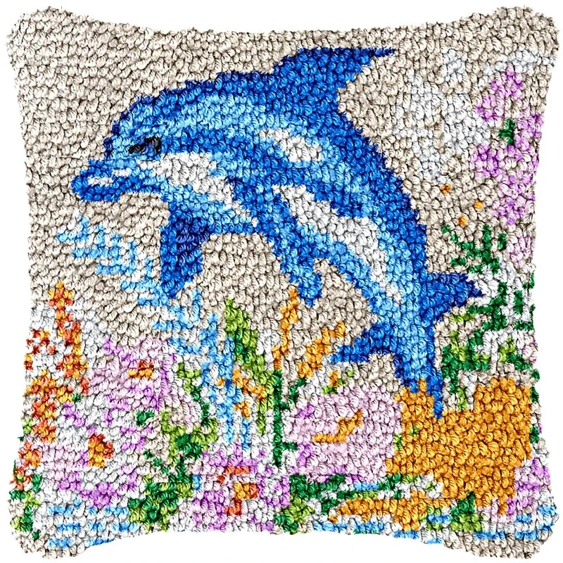 Lighthouse Sailing Latch Hook Set Embroidery Latch Hook Kit Marine Animals Latch Hook Pillow Set Button Pad Package Handmade DIY