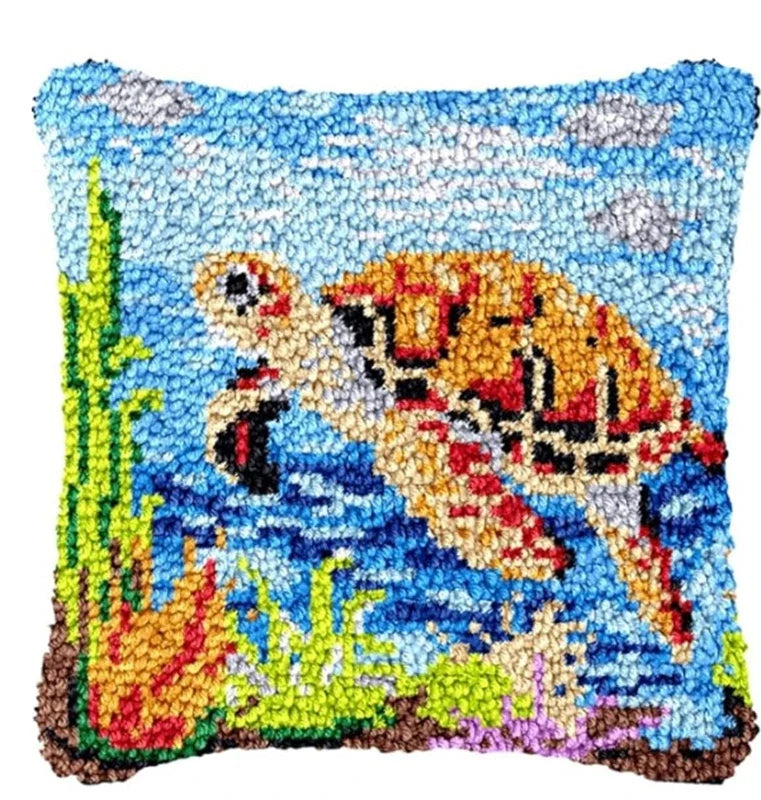 Lighthouse Sailing Latch Hook Set Embroidery Latch Hook Kit Marine Animals Latch Hook Pillow Set Button Pad Package Handmade DIY