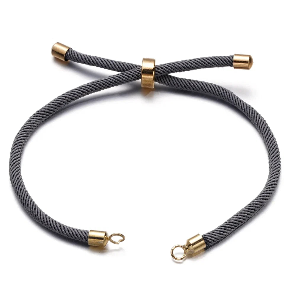 1pc Adjustable Nylon Braided Twisted Cords Slider Friendship Bracelets with Brass Cord End for Jewelry Making DIY Findings