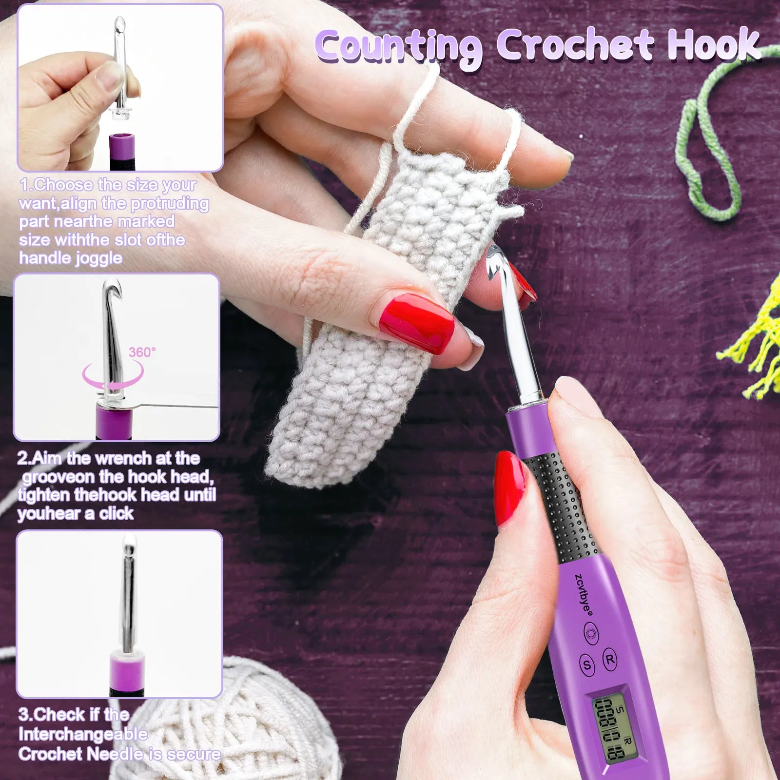 24 Piece Crochet Hook Set with LED Counter