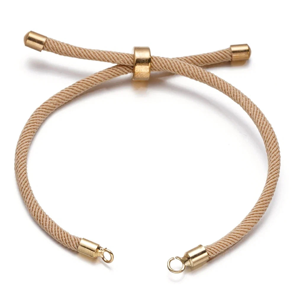 1pc Adjustable Nylon Braided Twisted Cords Slider Friendship Bracelets with Brass Cord End for Jewelry Making DIY Findings