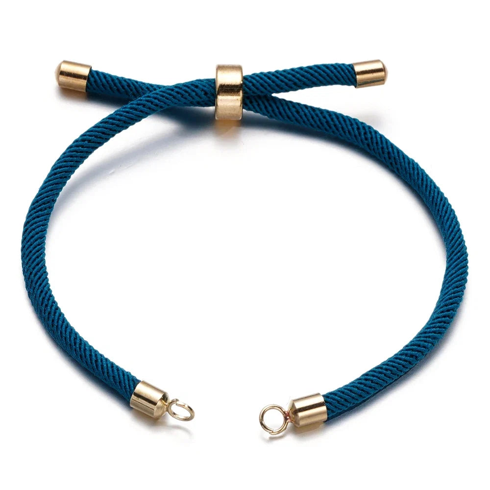 1pc Adjustable Nylon Braided Twisted Cords Slider Friendship Bracelets with Brass Cord End for Jewelry Making DIY Findings