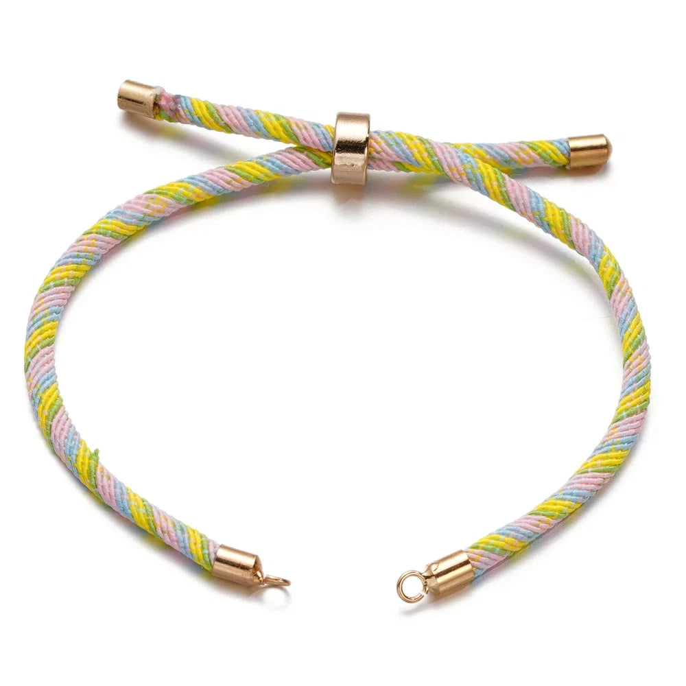 1pc Adjustable Nylon Braided Twisted Cords Slider Friendship Bracelets with Brass Cord End for Jewelry Making DIY Findings
