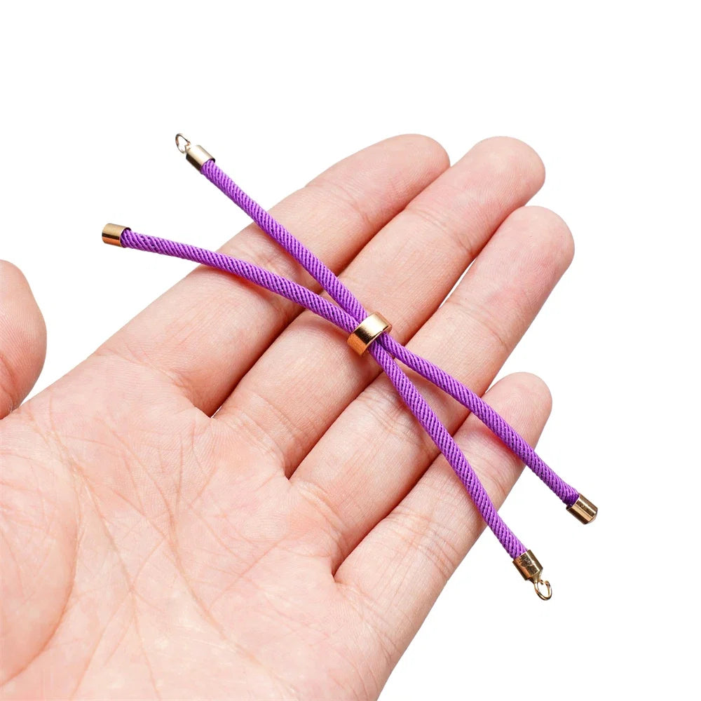 1pc Adjustable Nylon Braided Twisted Cords Slider Friendship Bracelets with Brass Cord End for Jewelry Making DIY Findings