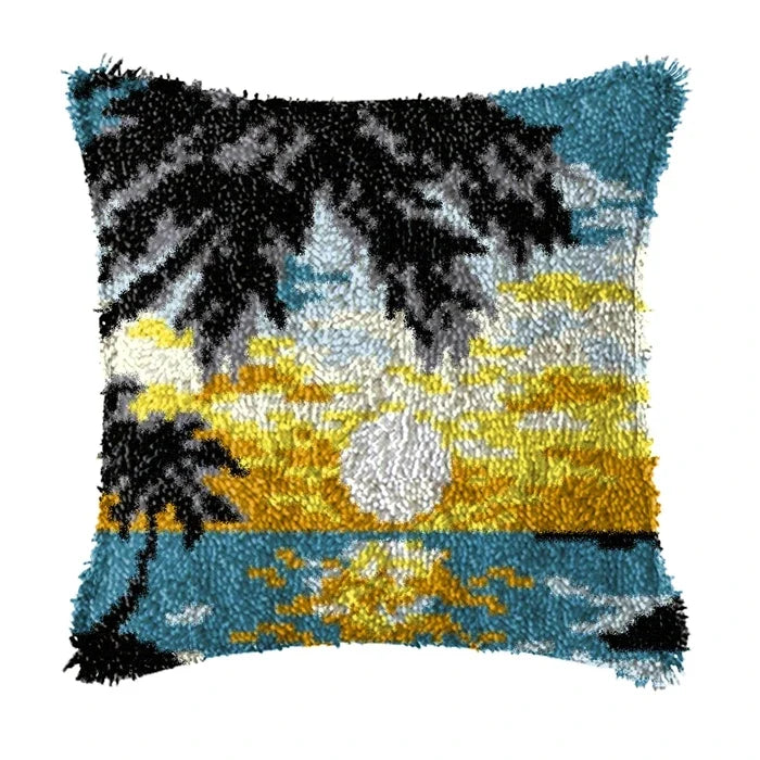 Lighthouse Sailing Latch Hook Set Embroidery Latch Hook Kit Marine Animals Latch Hook Pillow Set Button Pad Package Handmade DIY