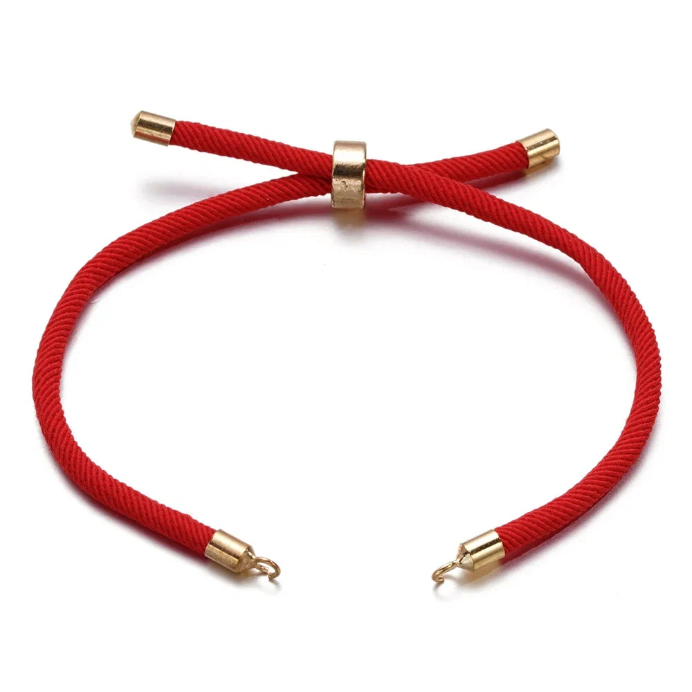 1pc Adjustable Nylon Braided Twisted Cords Slider Friendship Bracelets with Brass Cord End for Jewelry Making DIY Findings