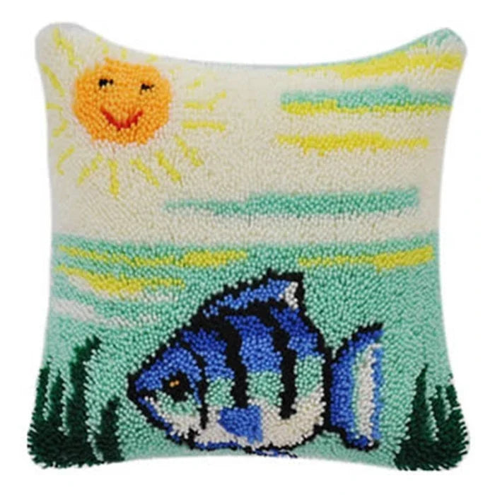 Lighthouse Sailing Latch Hook Set Embroidery Latch Hook Kit Marine Animals Latch Hook Pillow Set Button Pad Package Handmade DIY