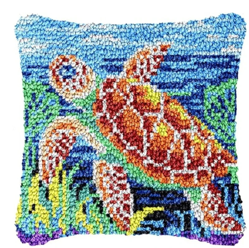 Lighthouse Sailing Latch Hook Set Embroidery Latch Hook Kit Marine Animals Latch Hook Pillow Set Button Pad Package Handmade DIY