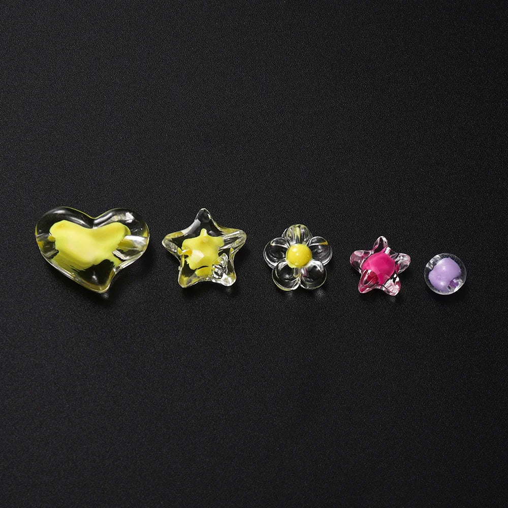 24 Grid Acrylic Beads Kit Heart Star Flower