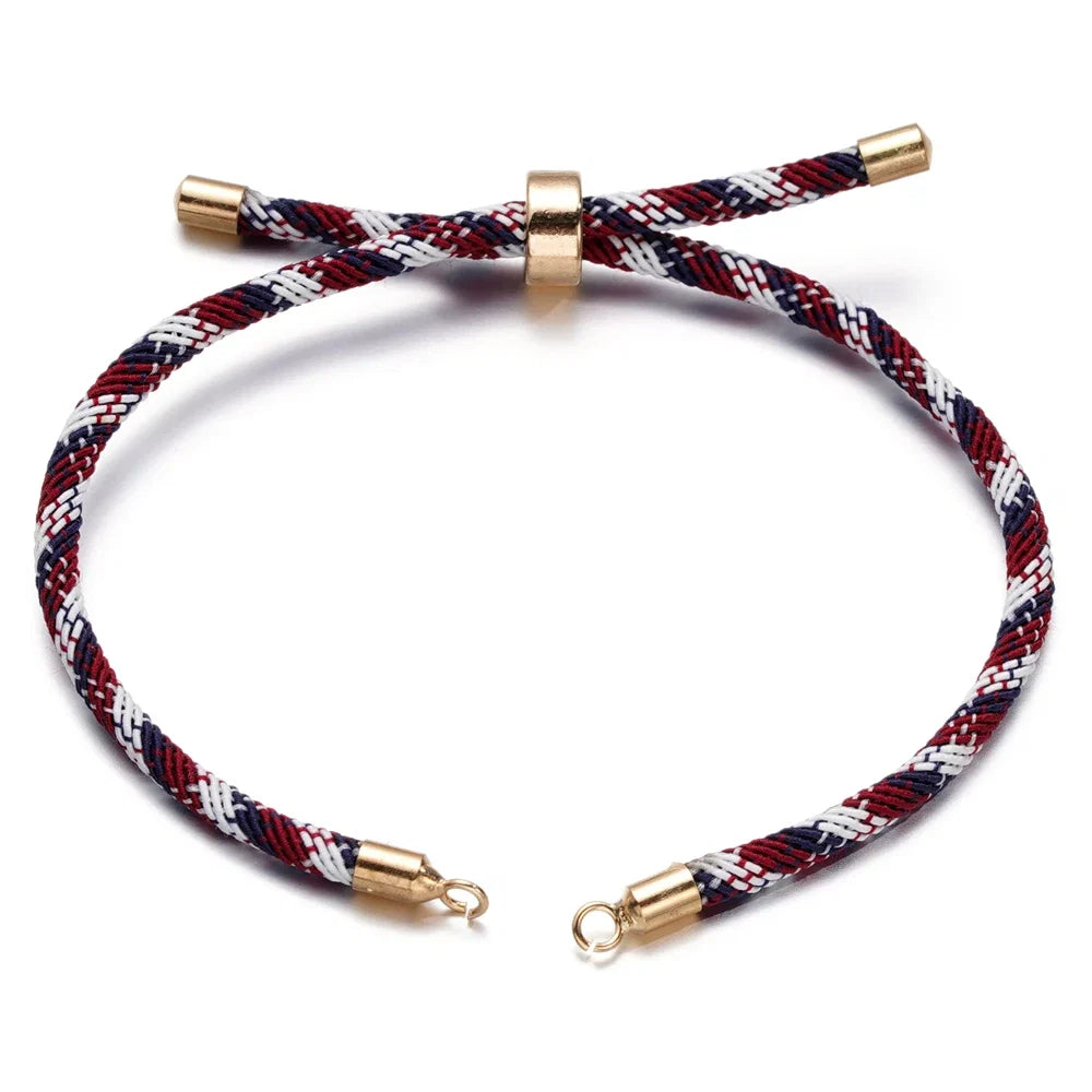 1pc Adjustable Nylon Braided Twisted Cords Slider Friendship Bracelets with Brass Cord End for Jewelry Making DIY Findings