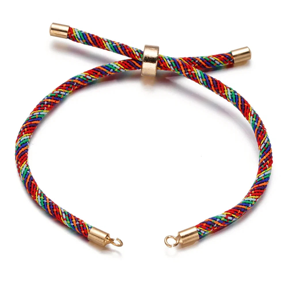 1pc Adjustable Nylon Braided Twisted Cords Slider Friendship Bracelets with Brass Cord End for Jewelry Making DIY Findings