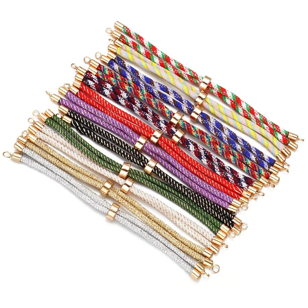 1pc Adjustable Nylon Braided Twisted Cords Slider Friendship Bracelets with Brass Cord End for Jewelry Making DIY Findings