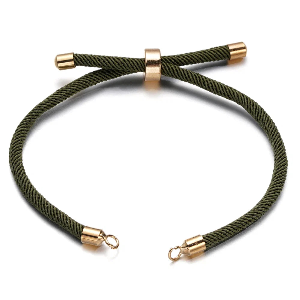 1pc Adjustable Nylon Braided Twisted Cords Slider Friendship Bracelets with Brass Cord End for Jewelry Making DIY Findings