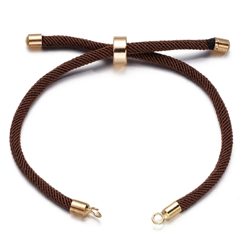1pc Adjustable Nylon Braided Twisted Cords Slider Friendship Bracelets with Brass Cord End for Jewelry Making DIY Findings