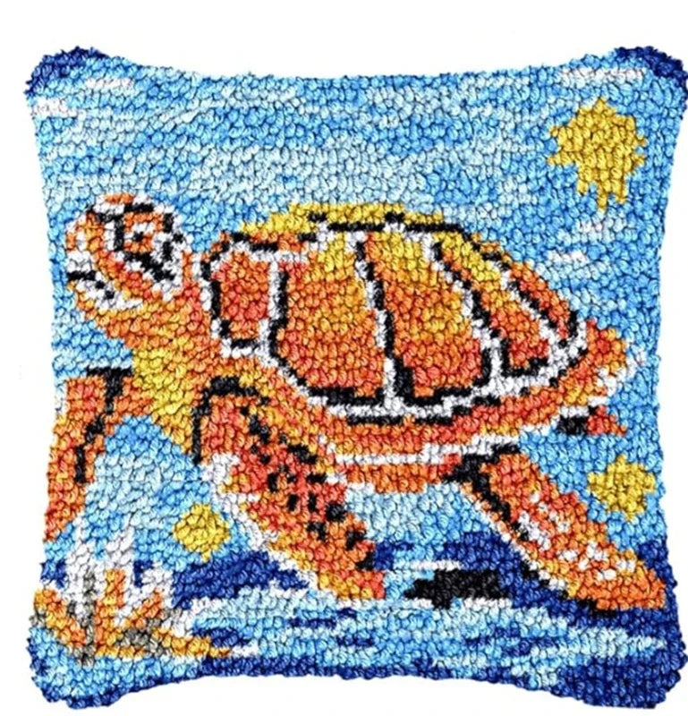 Lighthouse Sailing Latch Hook Set Embroidery Latch Hook Kit Marine Animals Latch Hook Pillow Set Button Pad Package Handmade DIY