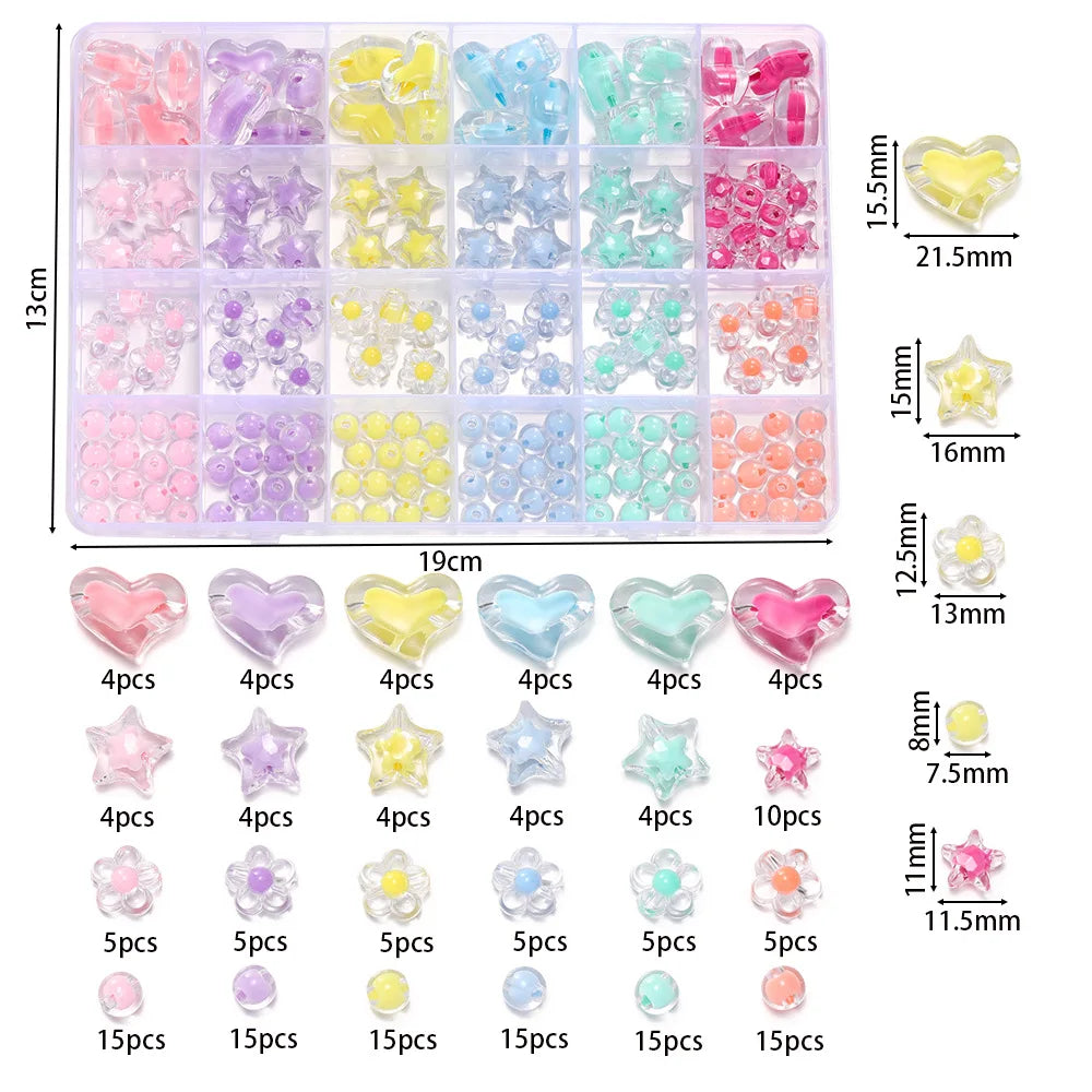 24 Grid Acrylic Beads Kit Heart Star Flower