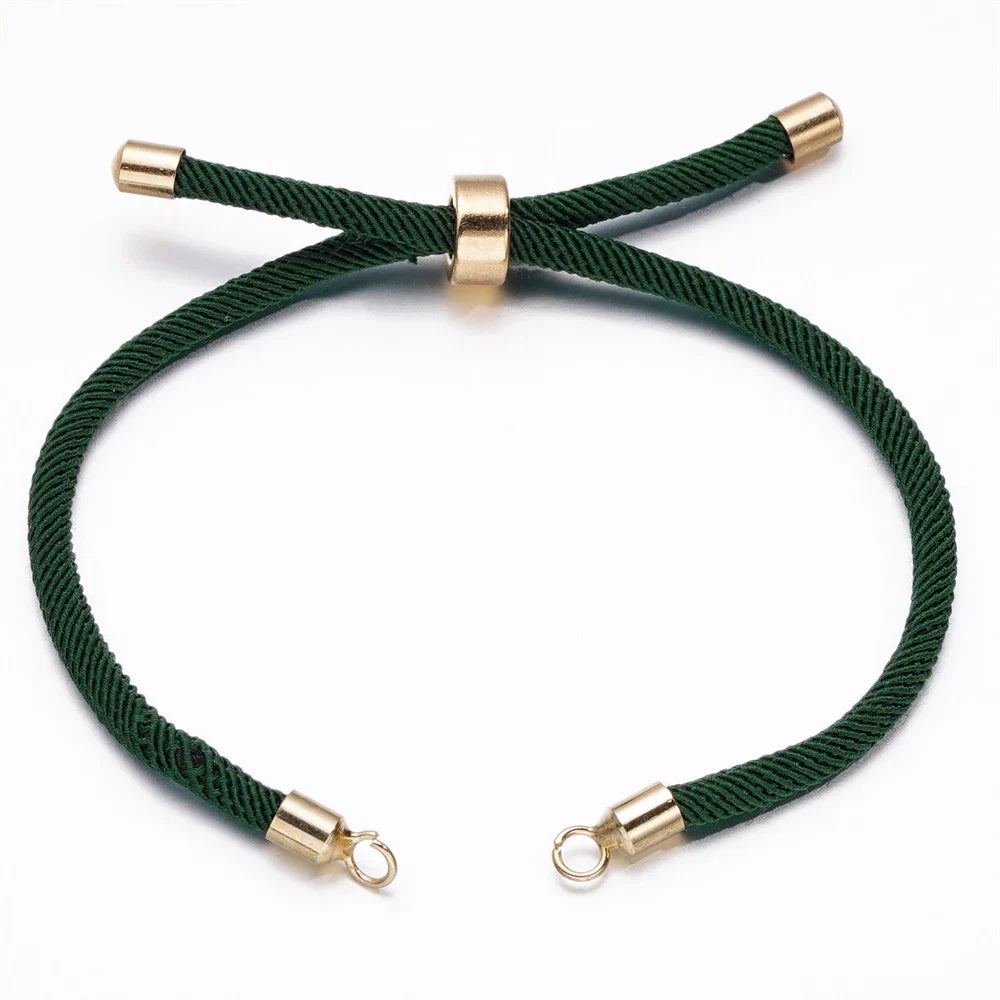 1pc Adjustable Nylon Braided Twisted Cords Slider Friendship Bracelets with Brass Cord End for Jewelry Making DIY Findings