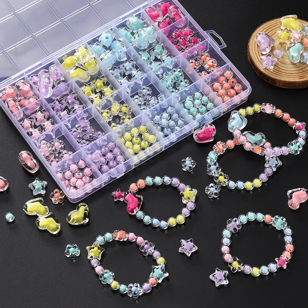 24 Grid Acrylic Beads Kit Heart Star Flower