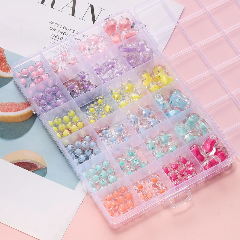 24 Grid Acrylic Beads Kit Heart Star Flower