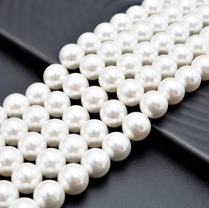 High Quality White Mother of Pearl Round Smooth Beads, Sku#U316
