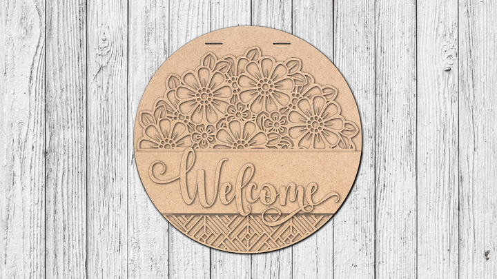 Welcome Interchangeable Top and Bottom Door Hanger - DIY Unfinished Kit - Lvl 1
