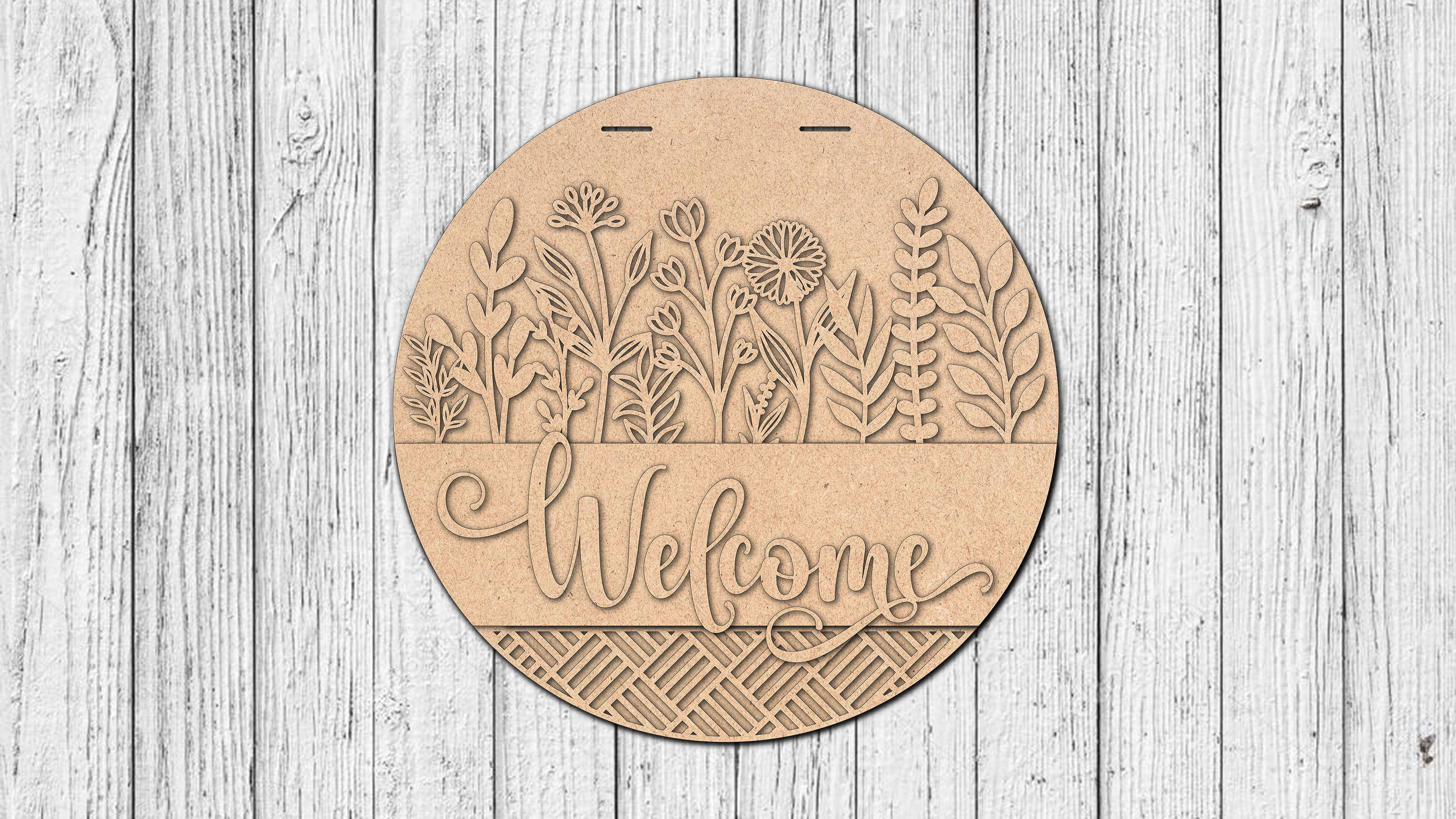 Welcome Interchangeable Top and Bottom Door Hanger - DIY Unfinished Kit - Lvl 1