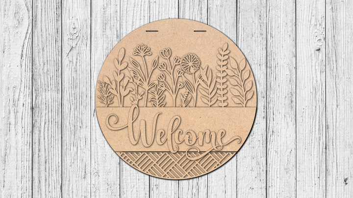 Welcome Interchangeable Top and Bottom Door Hanger - DIY Unfinished Kit - Lvl 1