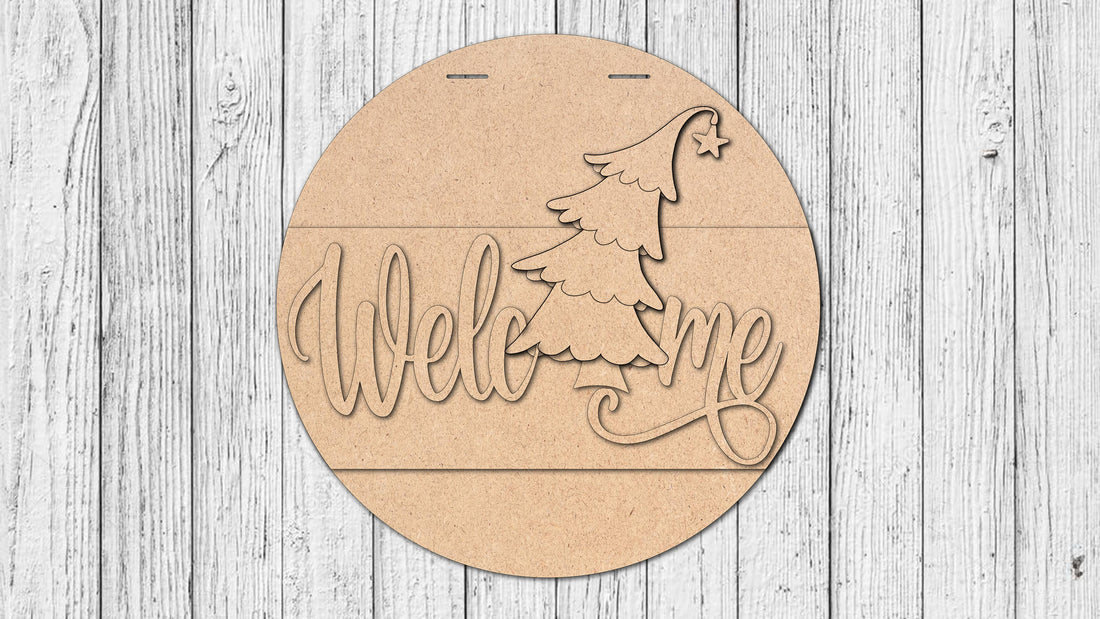 Welcome Xmas Tree Door Hanger - DIY Unfinished Kit - Lvl 1