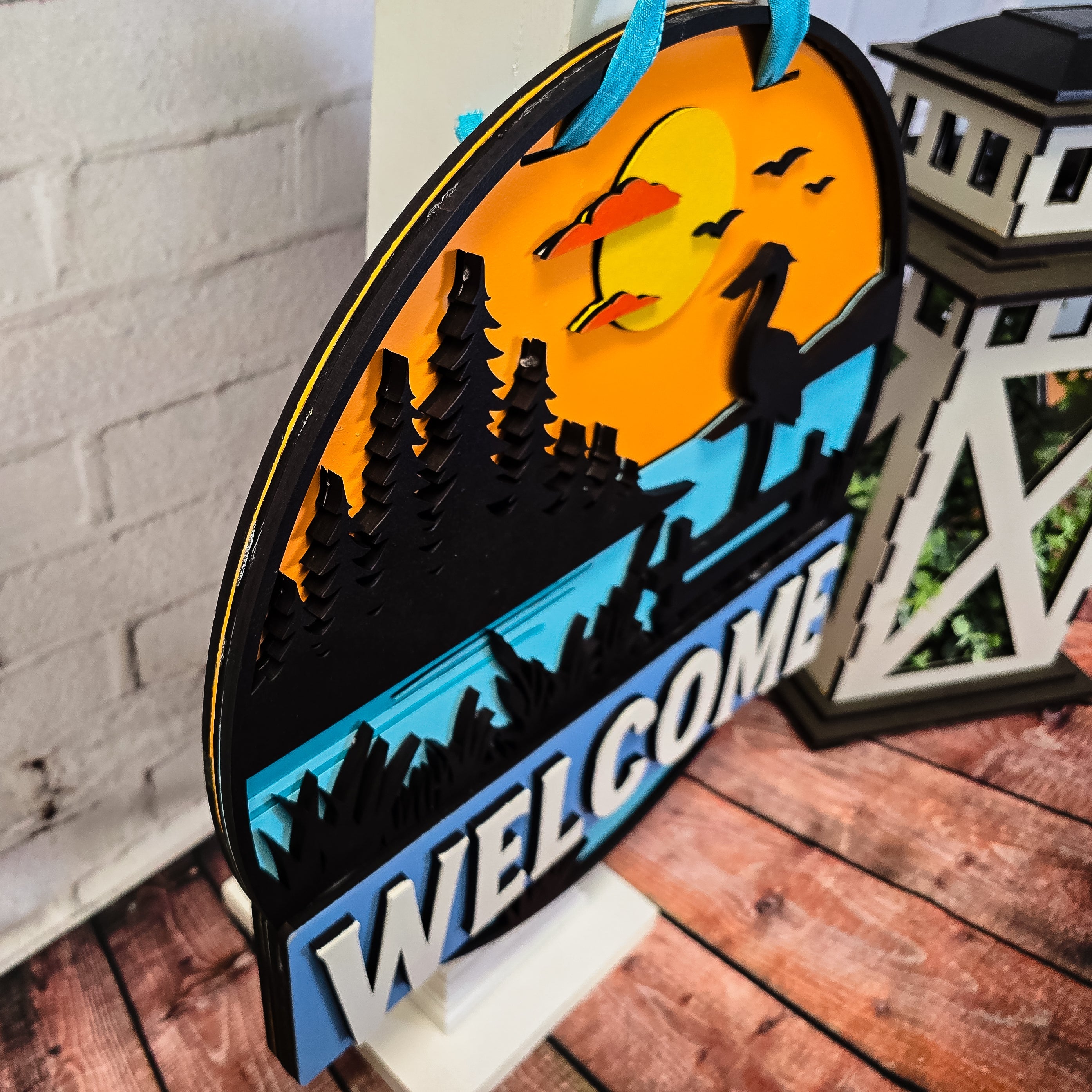 Welcome Lake with Crane Door Hanger - DIY Unfinished Kit - Lvl 2