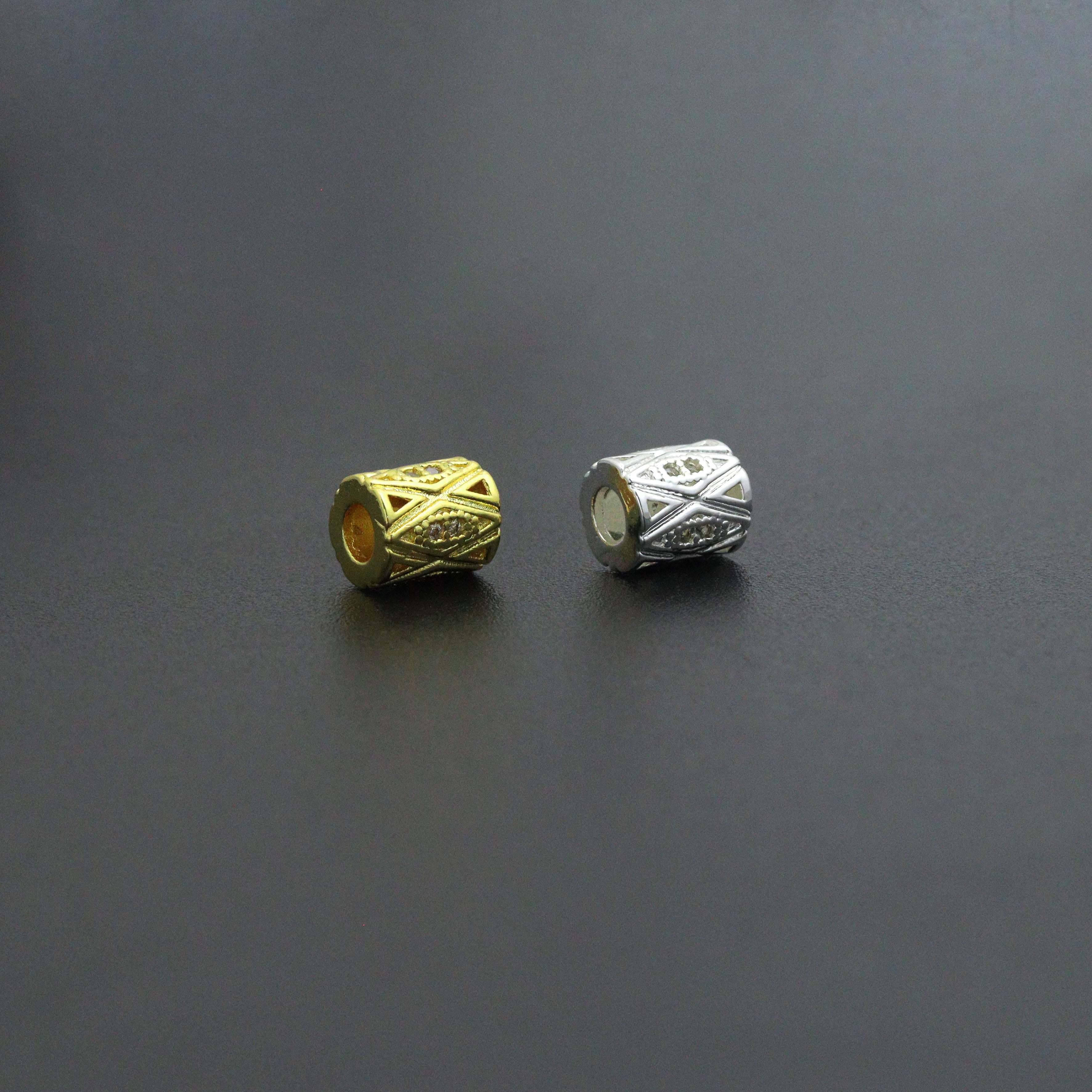 Gold Silver Geometric Barrel Spacer Bead, Sku#Y1071