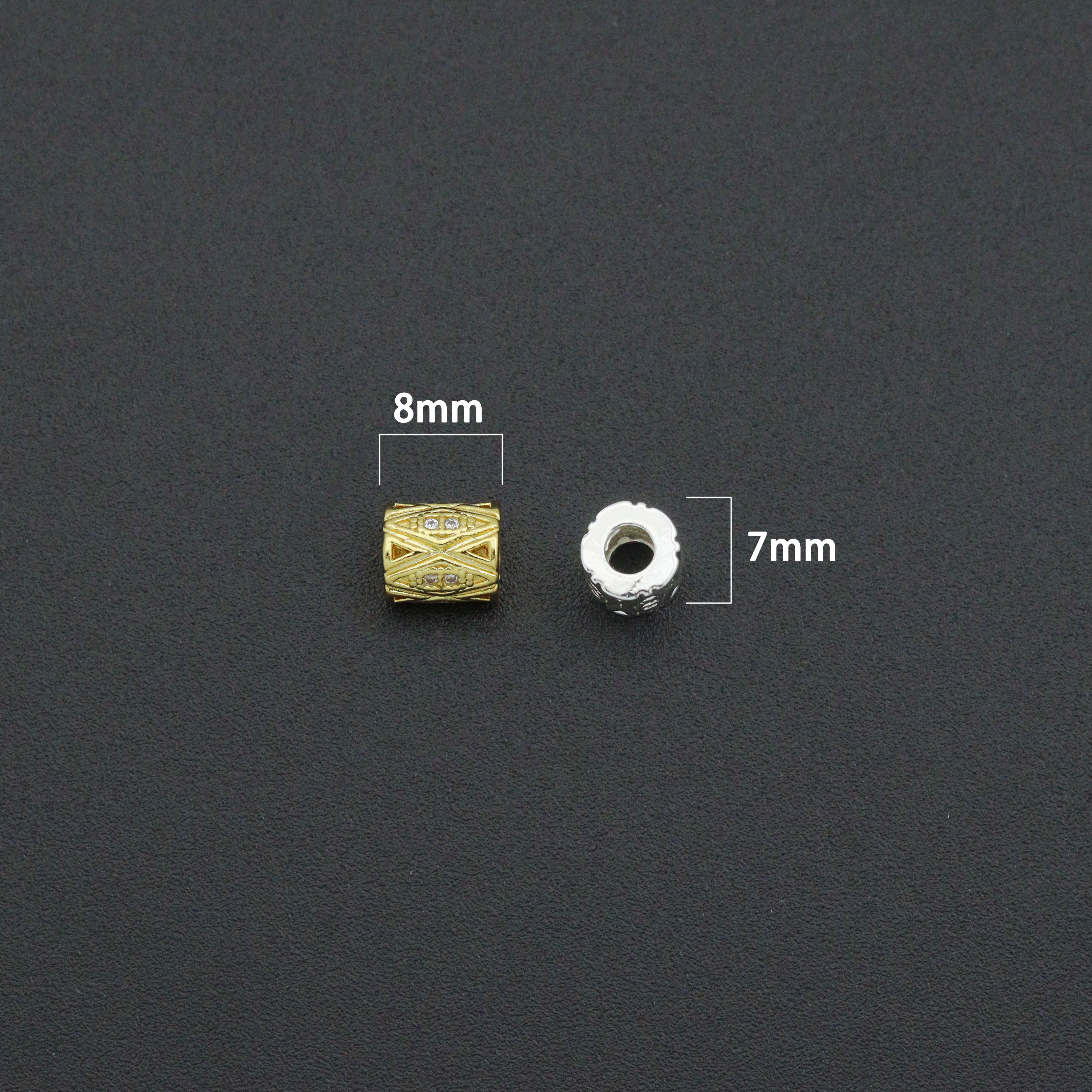 Gold Silver Geometric Barrel Spacer Bead, Sku#Y1071