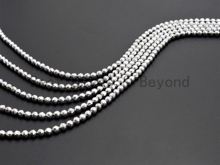 Natural Silver Hematite Beads-2mm/3mm/4mm/6mm/8mm/10mm/12mm Round Faceted Gemstone Beads-15inch Fullstrand-Metallic silver Beads, SKU#S118