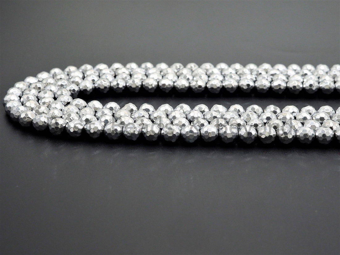 Natural Silver Hematite Beads-2mm/3mm/4mm/6mm/8mm/10mm/12mm Round Faceted Gemstone Beads-15inch Fullstrand-Metallic silver Beads, SKU#S118