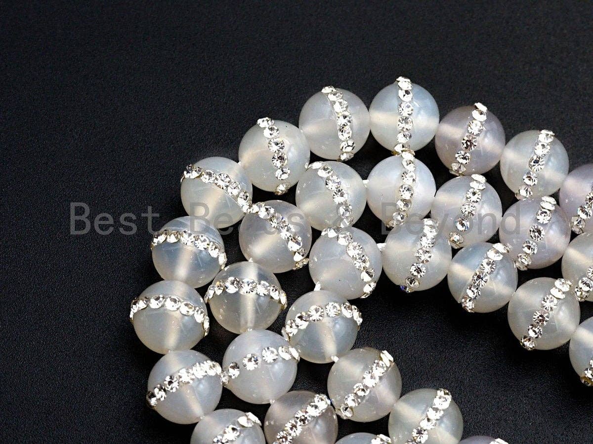White Agate with rhinestone inlaid, 6mm/8mm/10mm/12mm/14mm, Natural Agate Beads, 15.5inch Full strand, SKU#V58