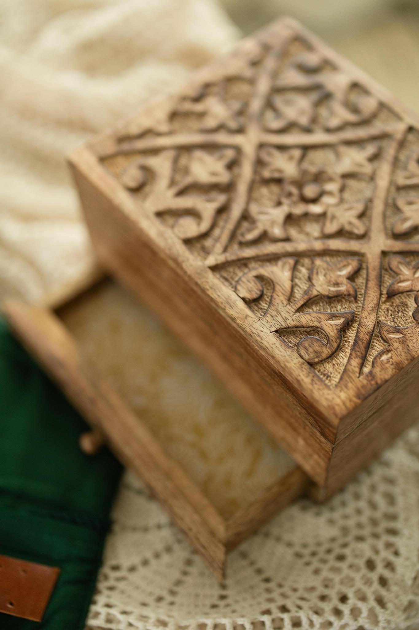 Hand-Carved Mango Wood Jewelry Box