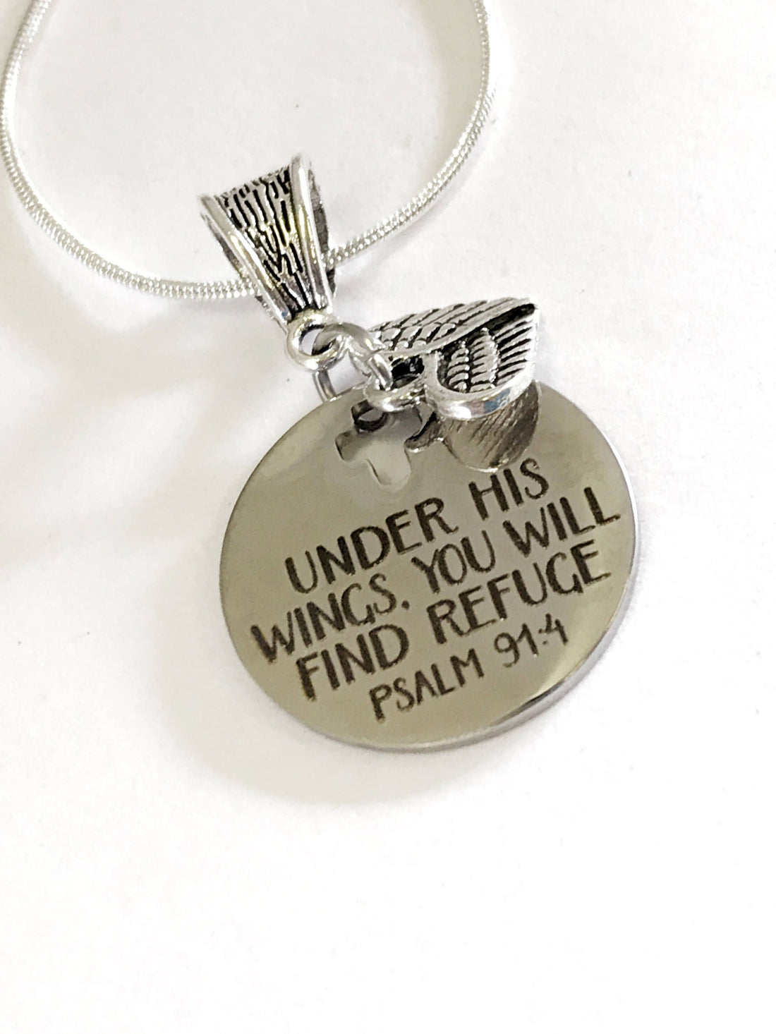 Christian Jewelry, Under His Wings You Will Find Refuge Necklace, Psalm 91:4 Jewelry, Christian Gift, Christian Sympathy Jewelry