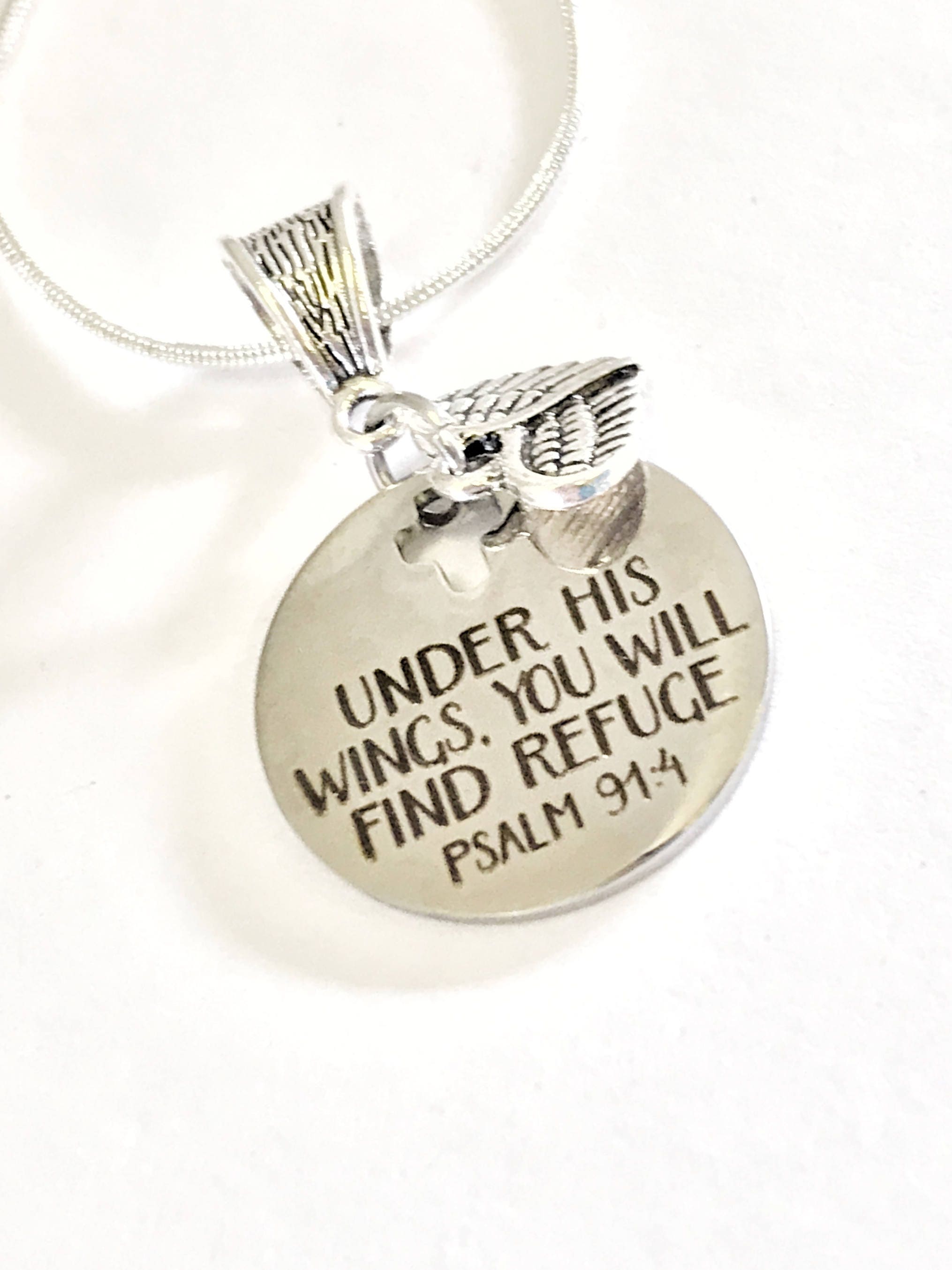 Christian Jewelry, Under His Wings You Will Find Refuge Necklace, Psalm 91:4 Jewelry, Christian Gift, Christian Sympathy Jewelry